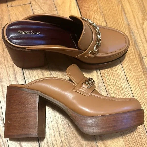 NEW Franco Sarto Tan Katra Clog Block Heel Slip On Platform Mule Size 10 - Picture 4 of 11